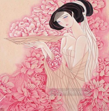 Feng cj niña china rosa Pinturas al óleo